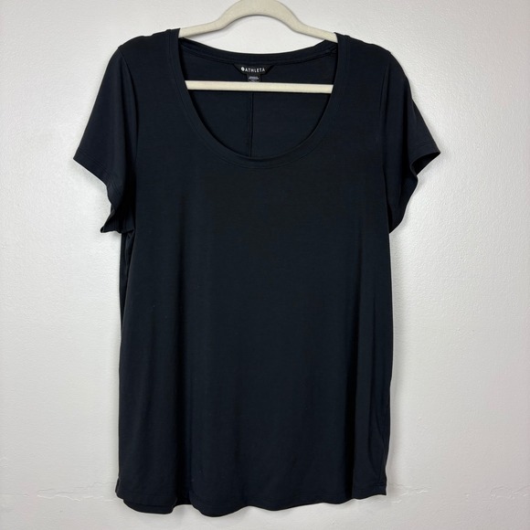 Athleta Stratus II Tee Shirt Size M Black Short Sleeve Scoop Neck Gym Yoga Sport - Picture 11 of 13